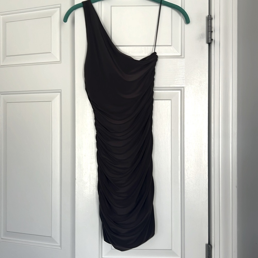 Brown ruched mini dress